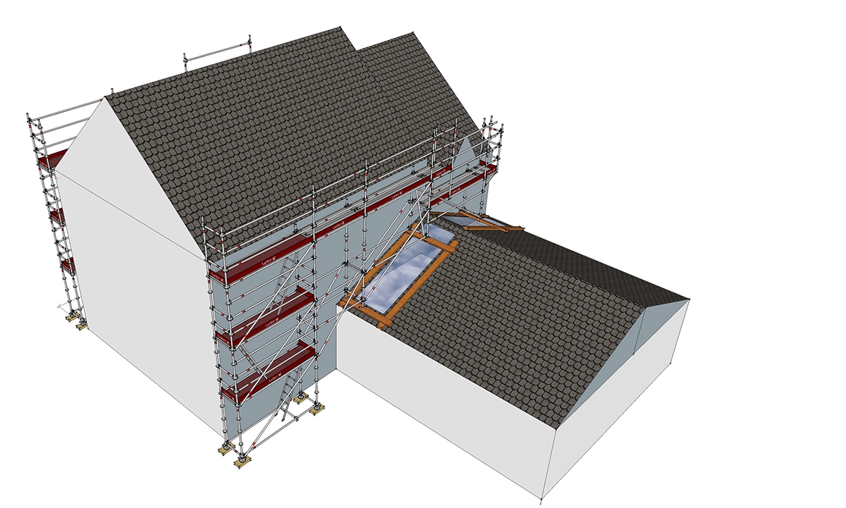 Modélisation 3D d'un échafaudage sur une maison à Brest